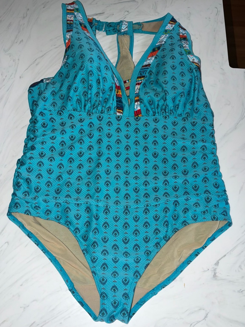Cacique swimsuit blue print new one piece stripe print 42b